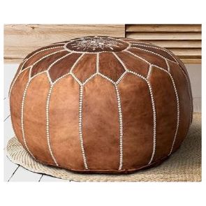 Fezcrafts 40+ Colors Stuffed Moroccan Ottoman Genuine Goat Leather Round Handmade Pouf Footstool Living Room Cocktail Seats Tribal Boho Furniture (tan Brown) : Home & Kitchen