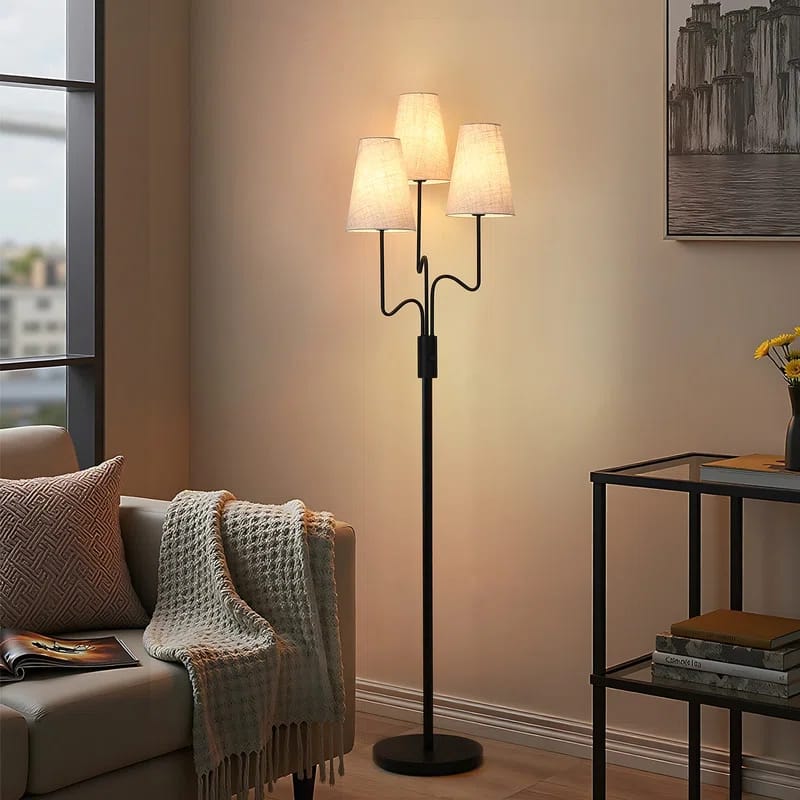 68 Inch 3-Light Dimmable Tree Floor Lamp, Linen-Textured Shades
