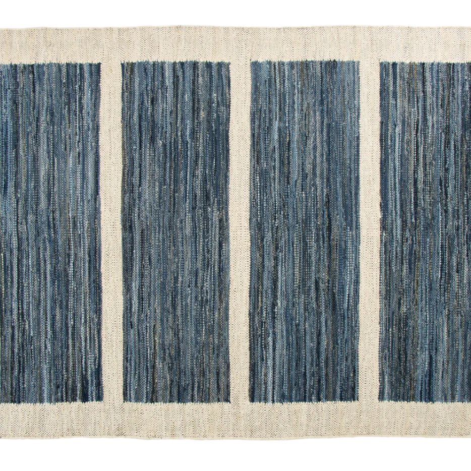 Machine Washable Rug Of Recycled Denim, Navy Blue - Topstitch
