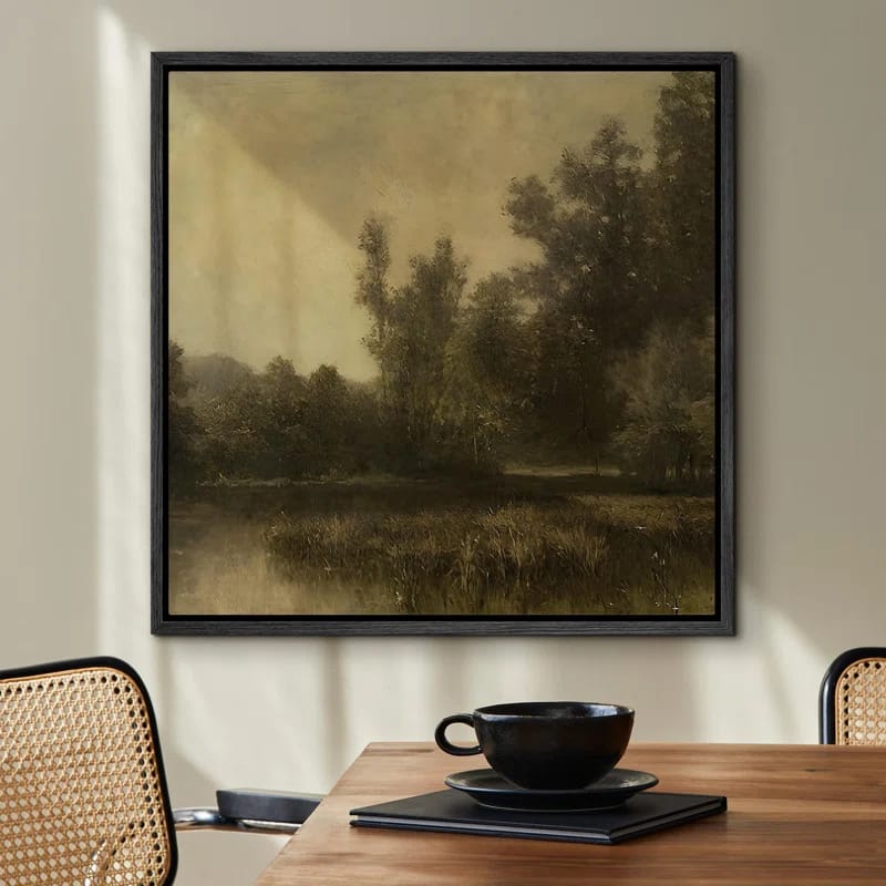" Misty Forest Landscape Serene Woodland Nature Illustrations Modern Art Rustic Zen Landscape "