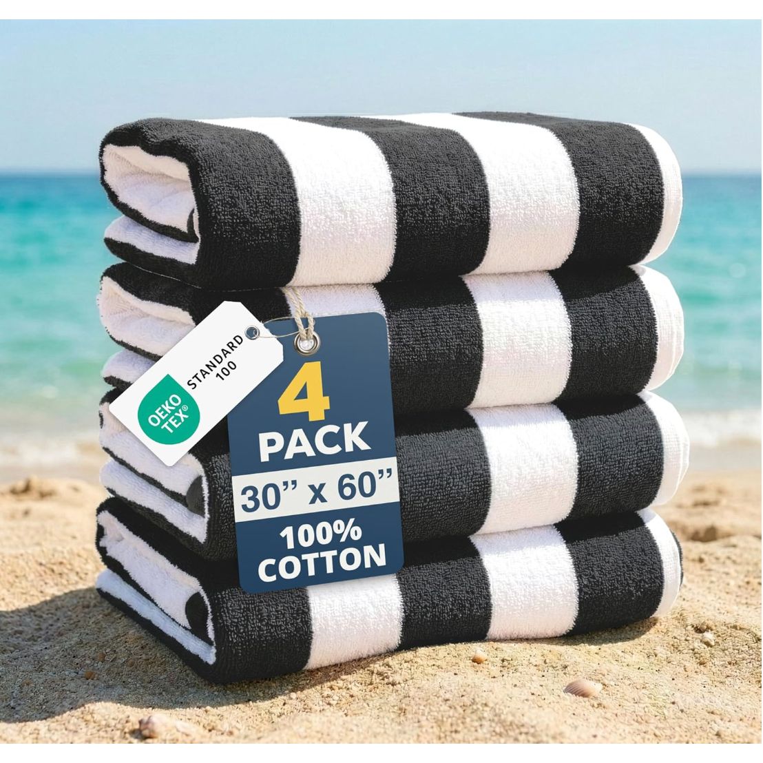 LANE LINEN Beach Towels 4 Pack 100% Cotton