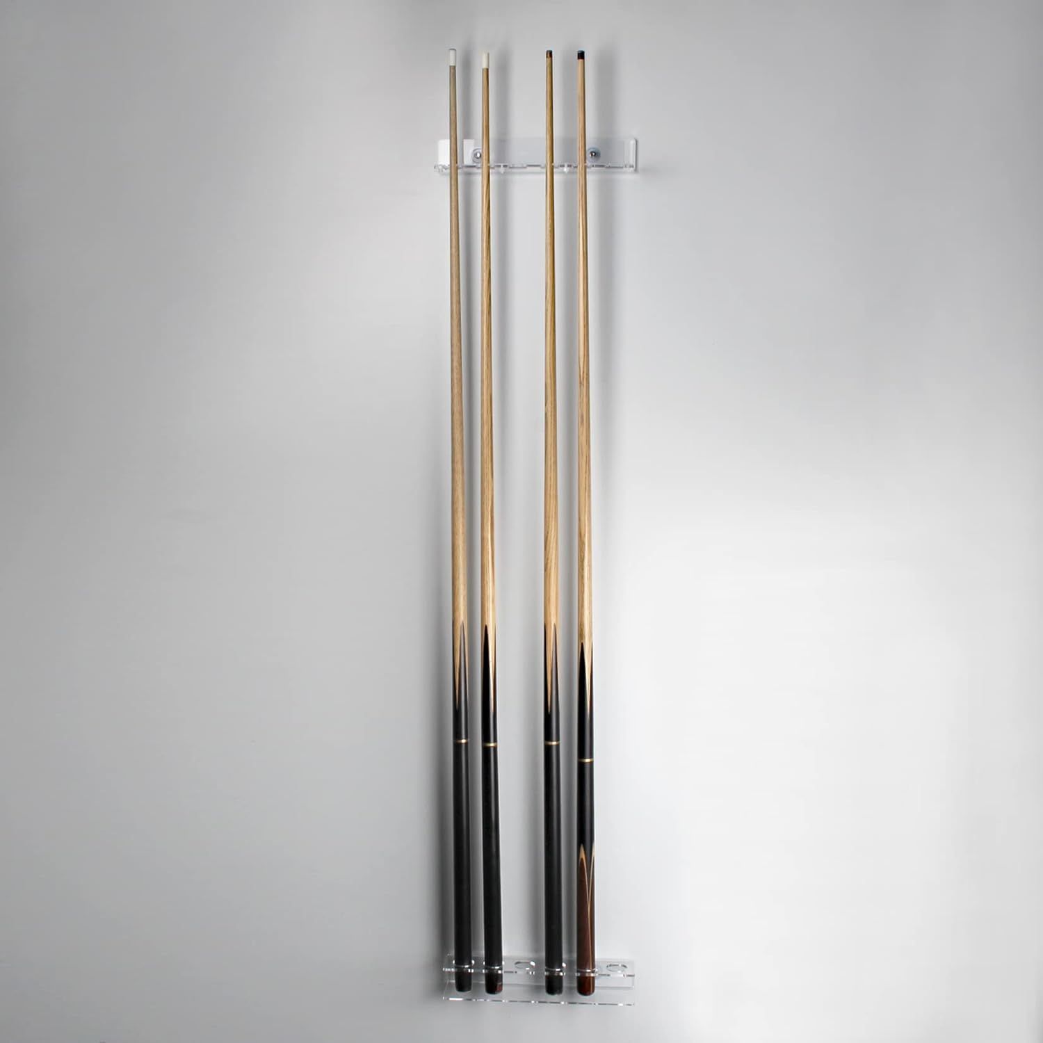BVANQ Pool Cue Rack Wall Self-adhesive Mounted Rack for Billiard,Optional 2 Style Acrylic Pool Stick Stand Holds 6 Cues, Mounted with Screws or Self-adhesive (Top Clip 6 Cues Holder)