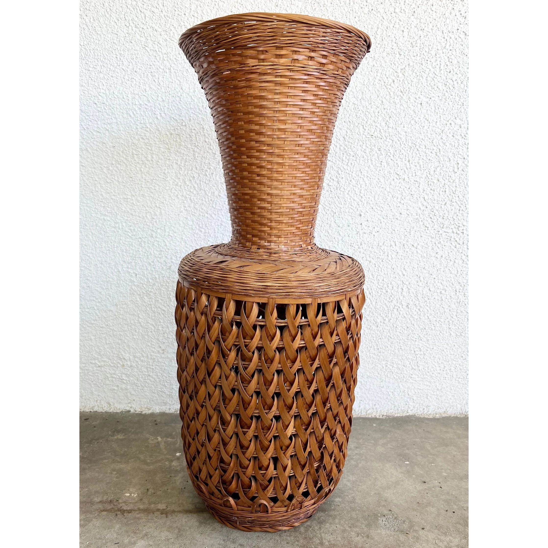 Tall Woven Wicker Ikebana Vase