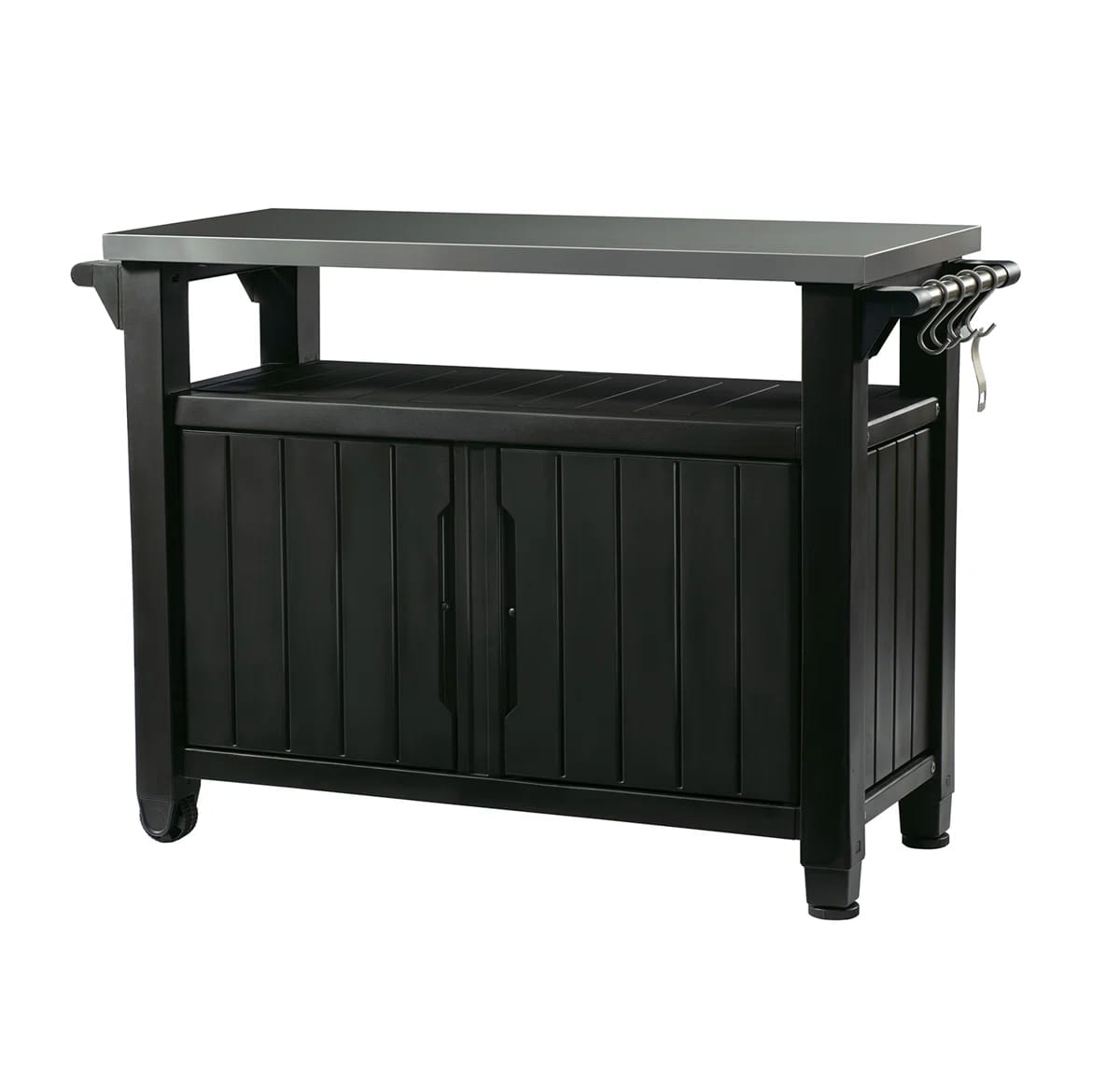 Arrilla Bar Cart Portable Outdoor Table Made of Durable Wood-look Resin And Stainless Steel Countertop Ideal For Kitchen Prep and Grilling