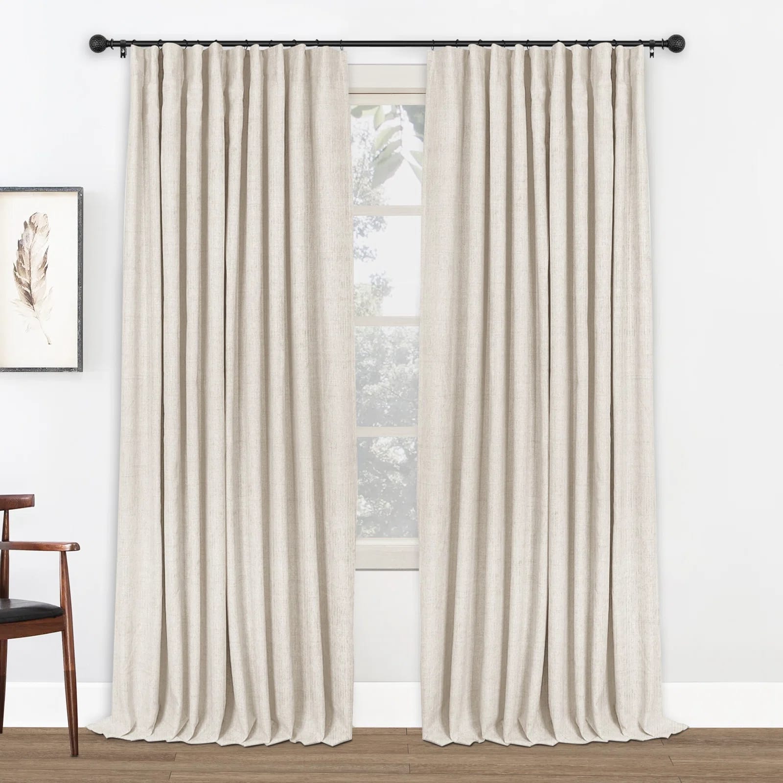 Birglinde Blackout Curtains Linen Textured 100% Blackout Drapes for Bedroom Living Room Curtains Clip Ring (Set of 2)