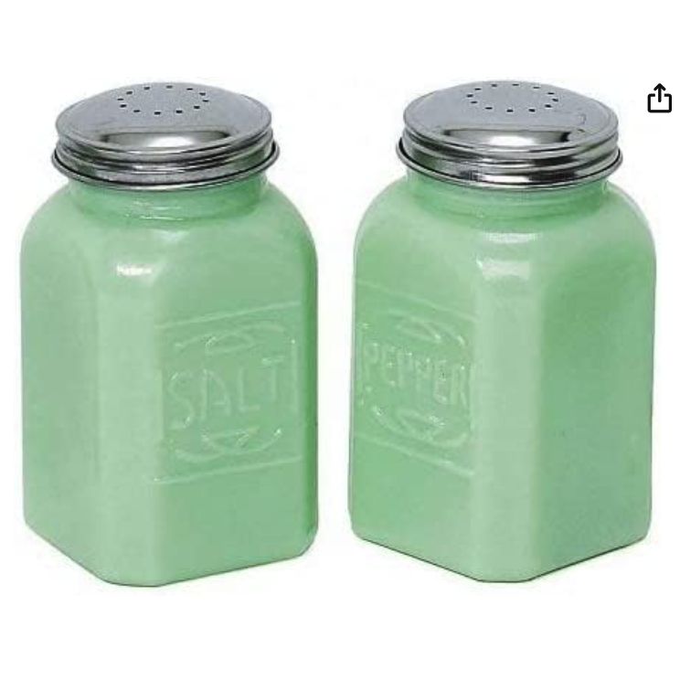 Friwer Green Jade Jadeite Salt & Pepper Shaker With Metal Top Depression Glass - Green 2.5 X 2.5 X 4.5: Home & Kitchen