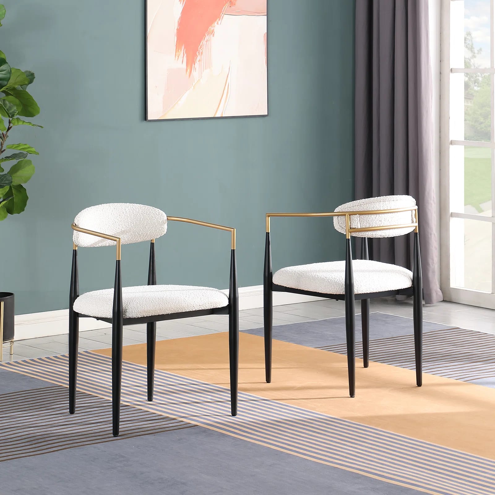 Netanya Upholstered Back Boucle Dining Chair 2 Pieces Set (Set of 2)