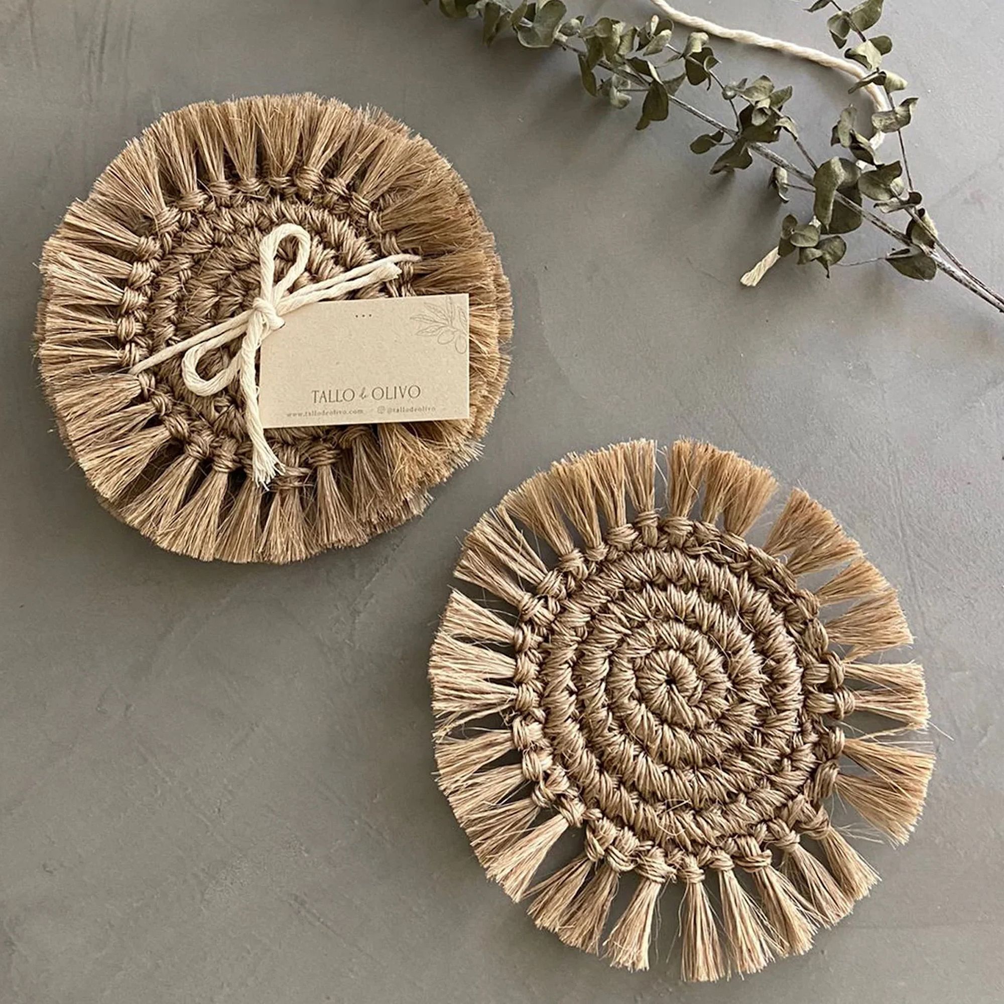 Tallo De Olivo Fique Fringe Coasters, Set of 4