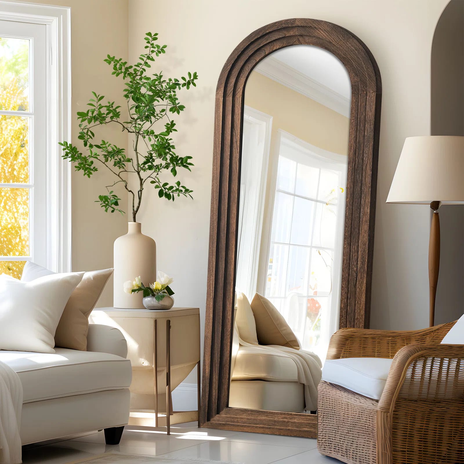Trenika Arch Full Length Mirror Wall Mirror with Wood Multi-Step Frame