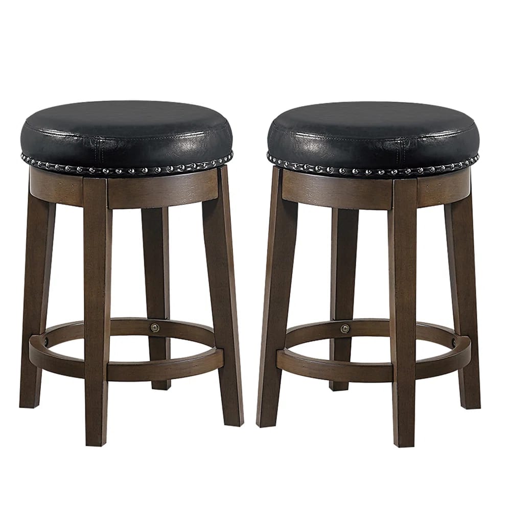 Bauxite Red Barrel Studio® Furniture 18" Round Swivel Stool In Black Faux Leather (Set Of 2) (Set of 2)
