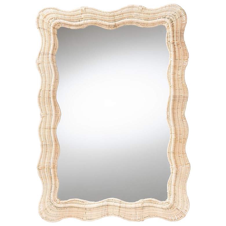Hasana Natural Rattan 27 1/2" x 39 1/2" Scalloped Wall Mirror 