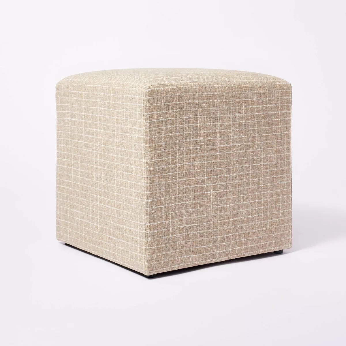 Lynwood Square Upholstered Cube Ottoman Light Brown Windowpane Plaid - Threshold™ Designed With Studio Mcgee: Padded, No Assembly Required