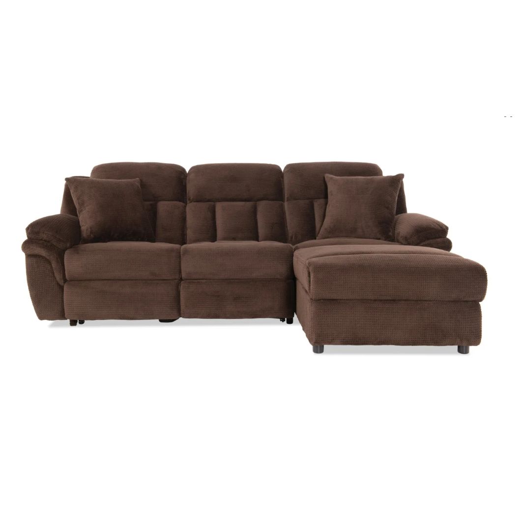 Playmaker Chocolate 104'' Power Reclining 2 Piece Right Arm Facing Pop-Up Sleeper Chaise Sectional with USB & USB-C Ports