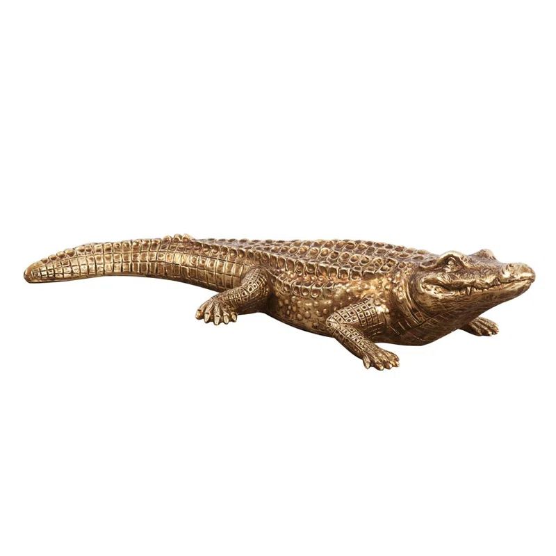 World Menagerie Antique Gold Crocodile Sculpture