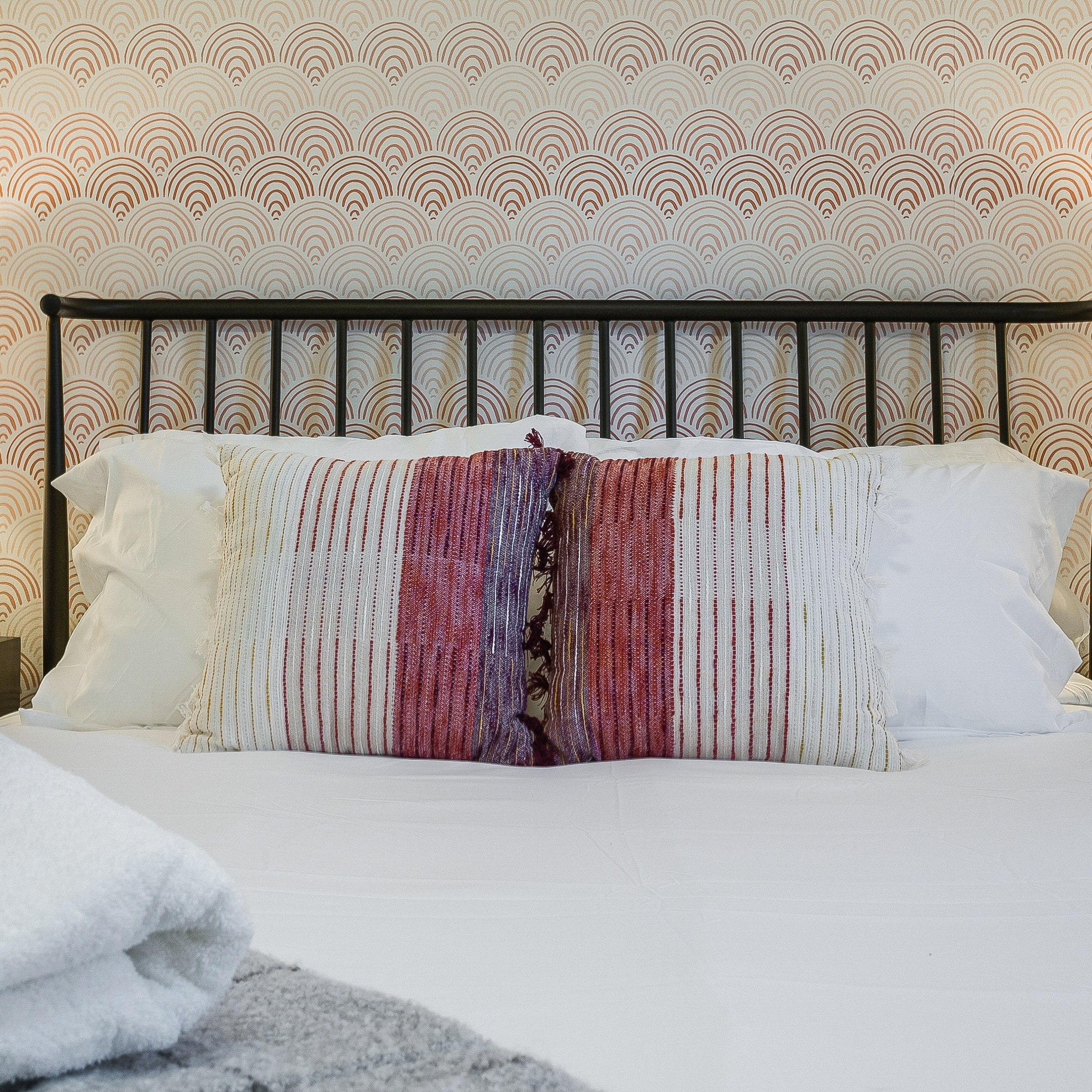 Woven Linework Dec Pillow Oblong Ivory/plum Red/dark Salmon Orange - Threshold™: Cotton Fabric, Indoor Decorative Accessory