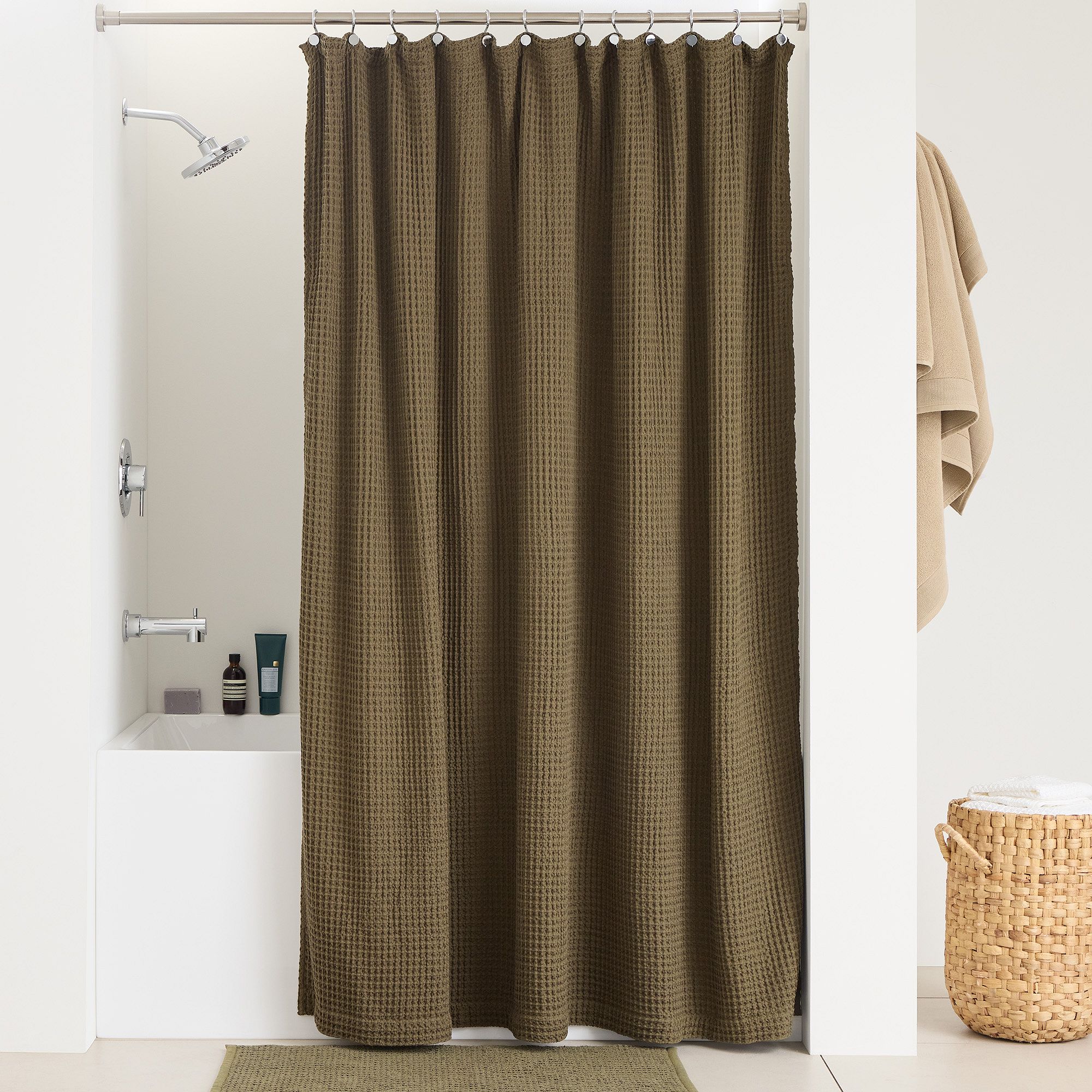 Waffle Shower Curtain, Dark Olive, 72x74