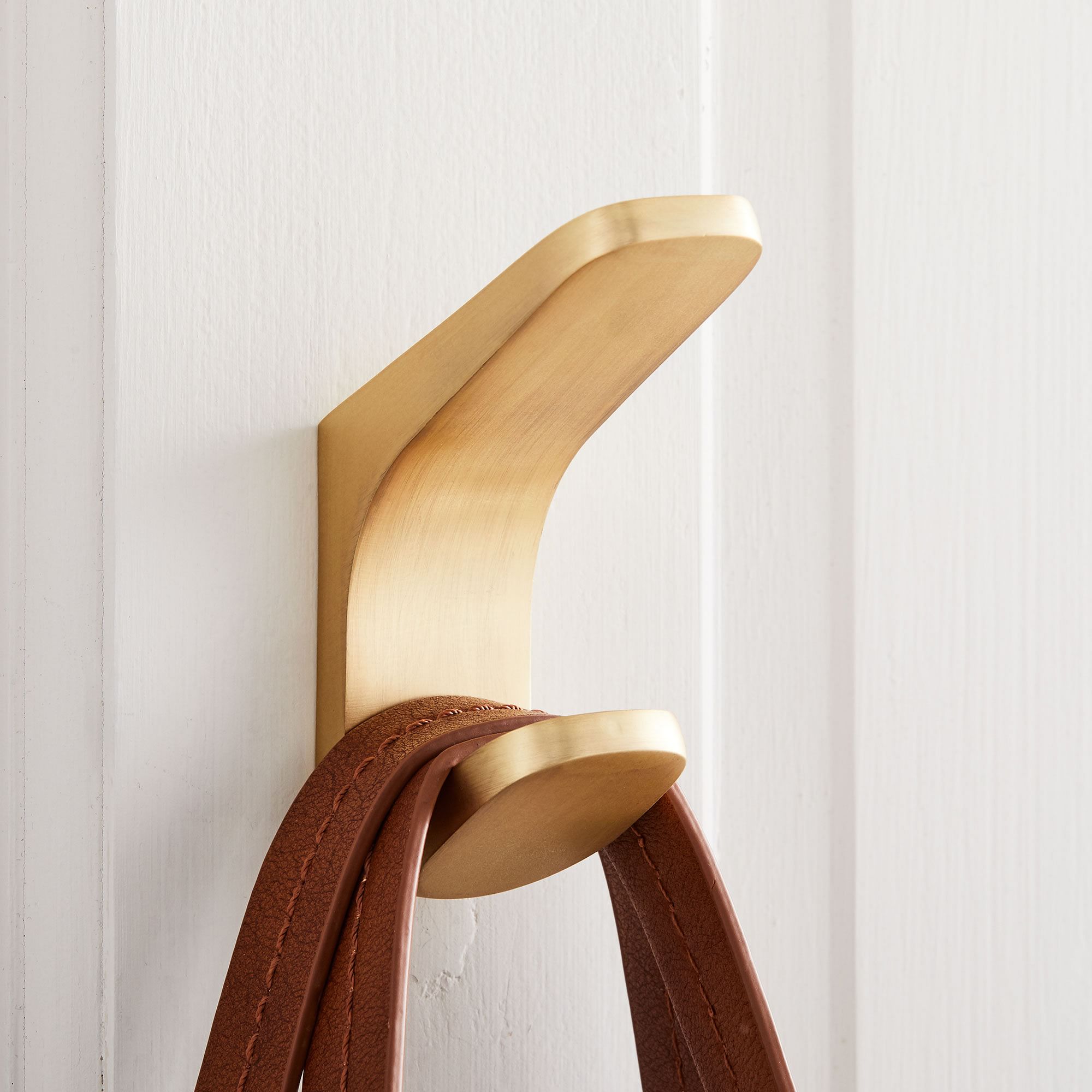 Mid-Century Contour Bath Hardware, Antique Brass, Double Towel Hook