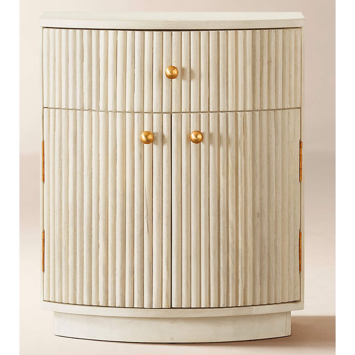 Cameo Curved Whitewashed Wood Nightstand with Drawer