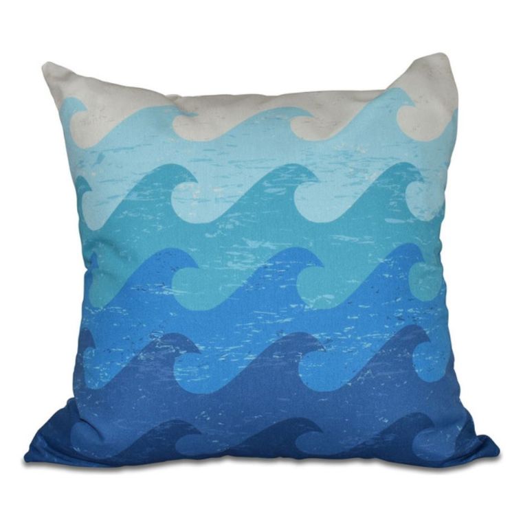 Deep Sea, Geometric Print Outdoor Pillow, 20"x20" - Beach Style - Outdoor Cushions And Pillows - By E By Design