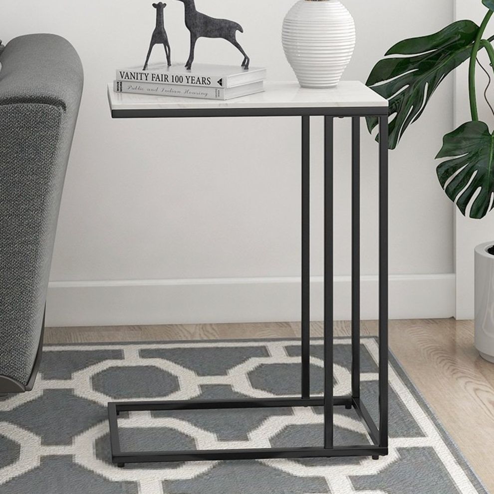 Maypex Rectangular White Sintered Stone Table Top Side Table Black