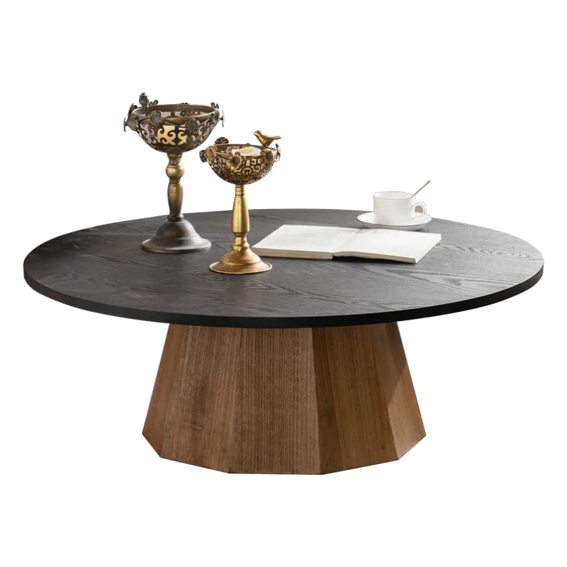 Morris Round Wooden Coffee Table with Cedar Veneer Top