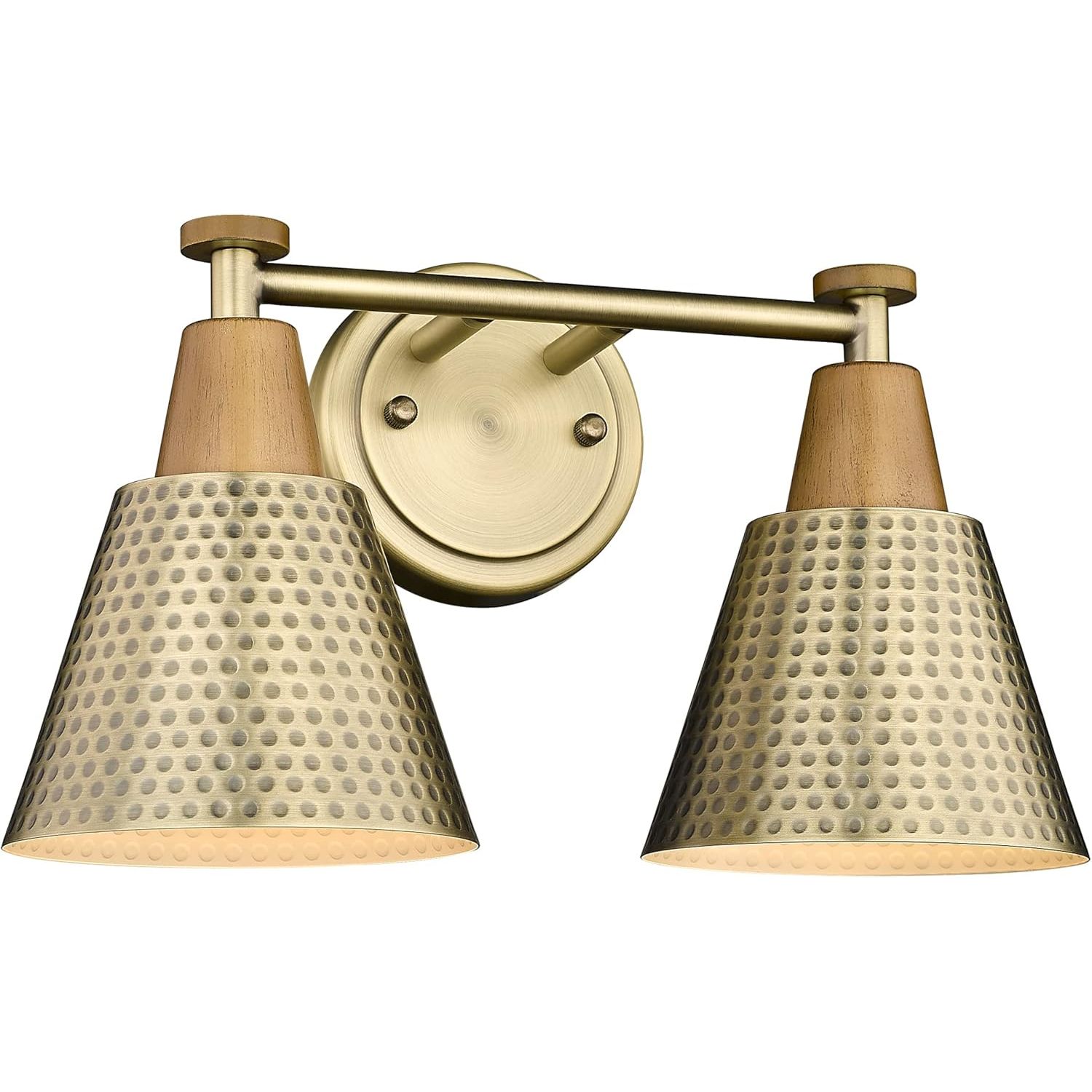 FEMILA Bathroom Light Fixtures, 2-Light Bathroom Vanity Lights Over Mirror, Antique Brass Wall Sconces, Hammered Metal Shade, 4FG59B-2W BG