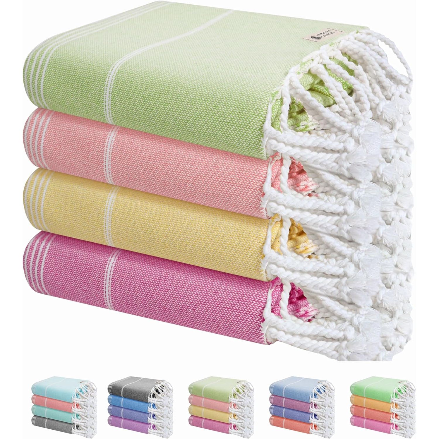 4 Pack Turkish Beach Towels, 40"x71" Oversized, 100% Cotton, Lightweight, Sand Free, Quick Dry Bath Towels for Pool & Travel, Prewashed, Machine Washable