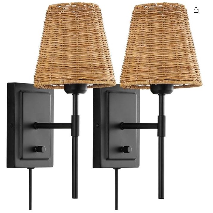 Wingbo Wall Sconce Rattan Wrapped Wall Lamp Set Of 2