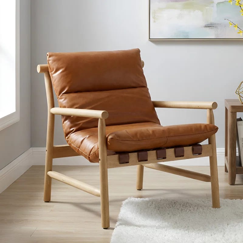 25.5" Wide Faux Leather Armchair Accent Chair with Soild Wood Framed