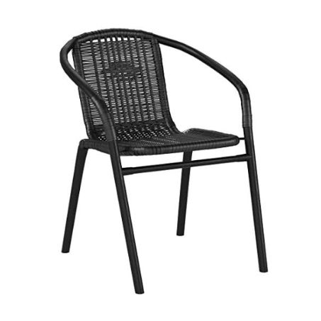 Flash Furniture Lila Modern Rattan Indoor/Outdoor Stackable Dining Chairs, Stacking Rattan Bistro Chairs for Patio or Restaurant, Set of 4, Black