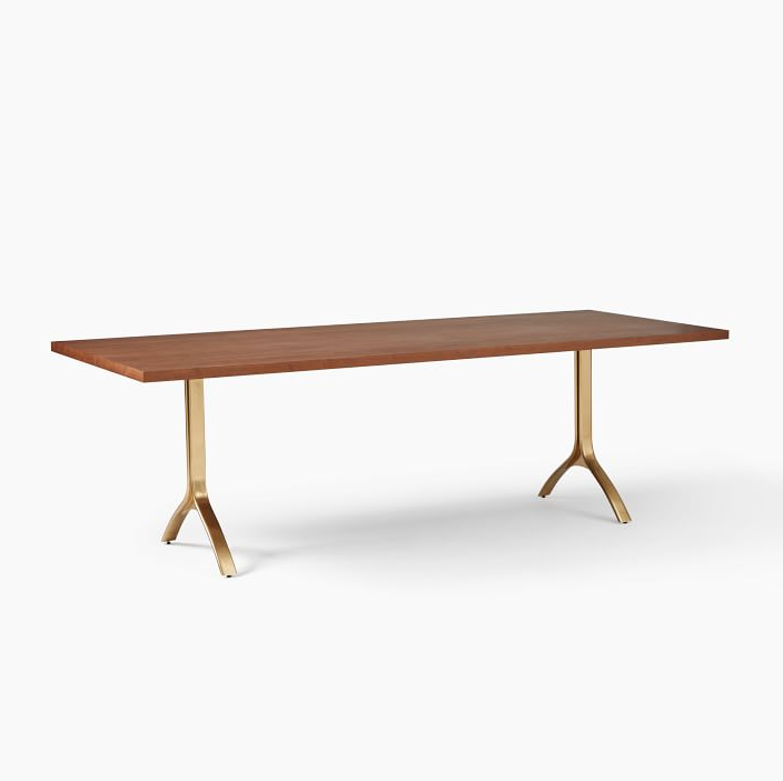 Avery Wishbone 94" Dining Table, Cool Walnut, Antique Brass