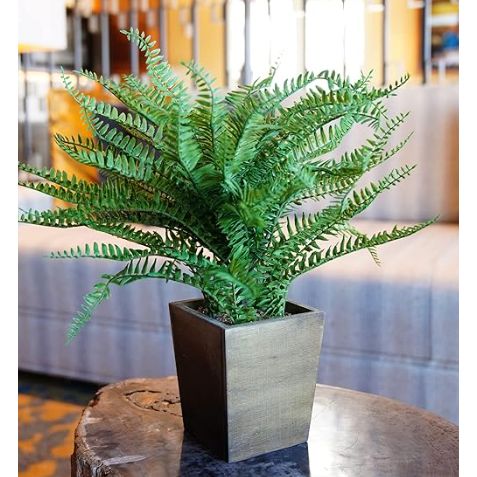 Fern Leaves Grass In Wood Pot Lifelike-maidenhair Fern And Faux Boston Fern 16 Inches For House Office Garden Indoor Outdoor Greenery Decorations (style 1