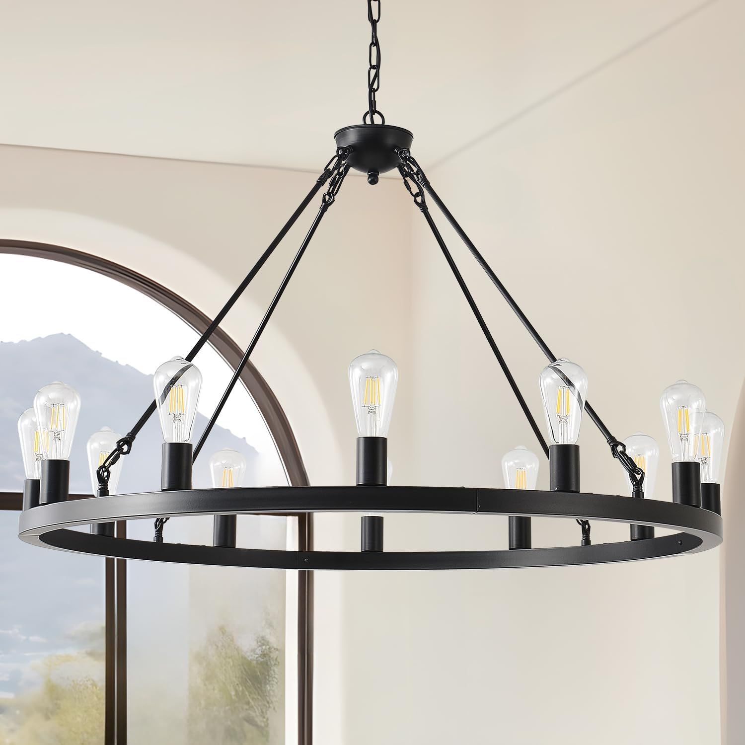 Zbmyrbzj 40” Farmhouse Wagon Wheel Chandelier