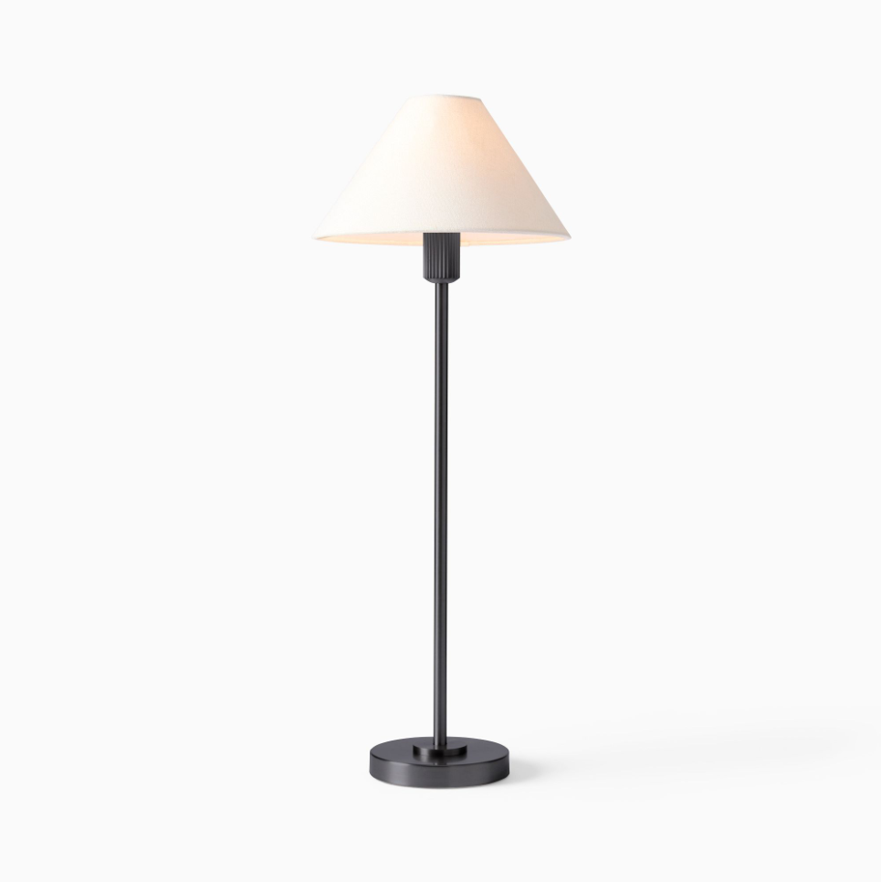 Beatrix Table Lamp, Dark Bronze, White Linen Shade
