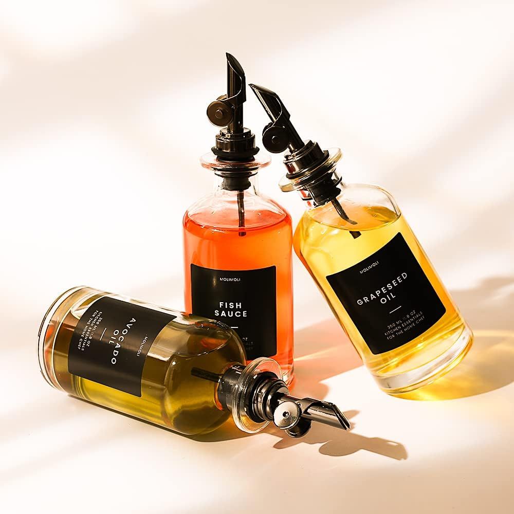 Oil & Vinegar Dispenser With Metal Pour Spout Black