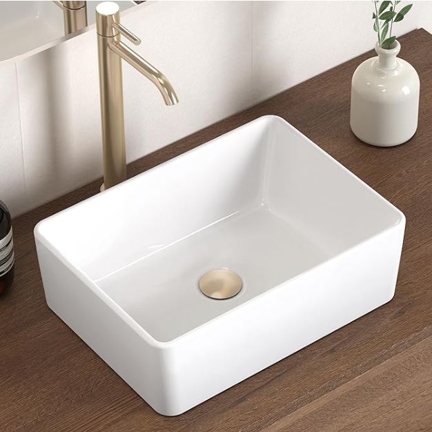 KES Rectangular Vessel Sink 16"X12" White Bathroom Sink 