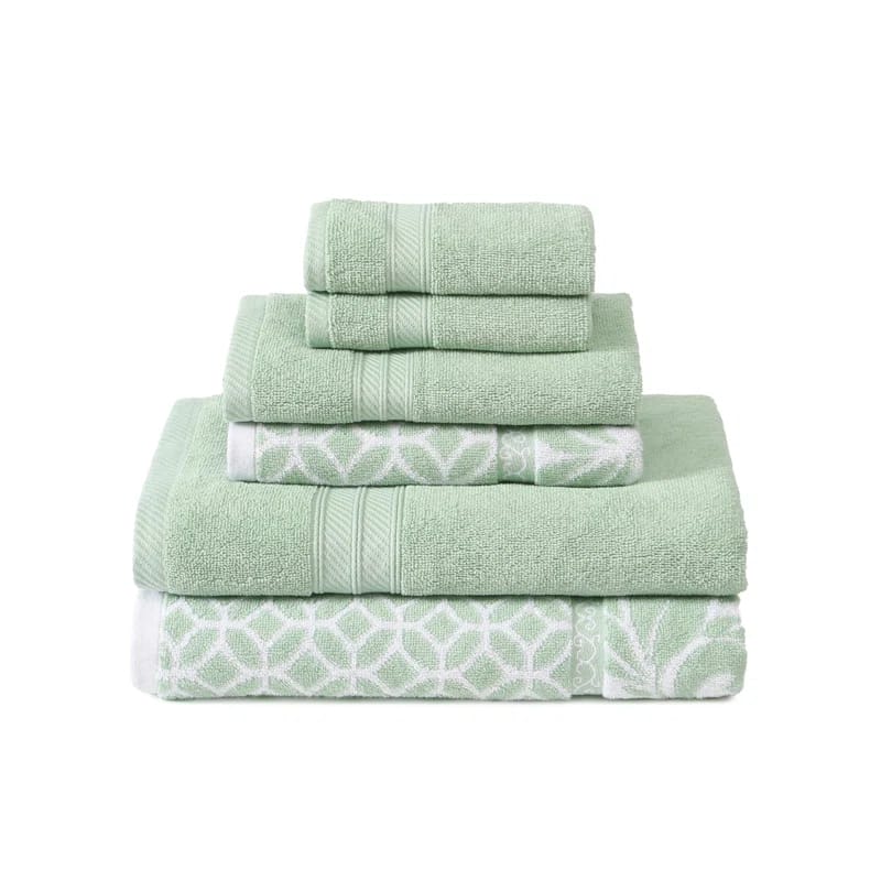Modern Threads Trefoil Filigree 6-Piece Reversible Yarn Dyed Jacquard Towel Set – 100% Cotton, Quick Dry & Absorbent Bath, Hand & Washcloths