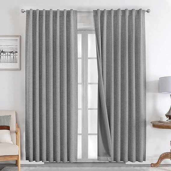 Linen Curtains 84 inch Length 2 Panels Set Burg 100% Blackout Long Drapes