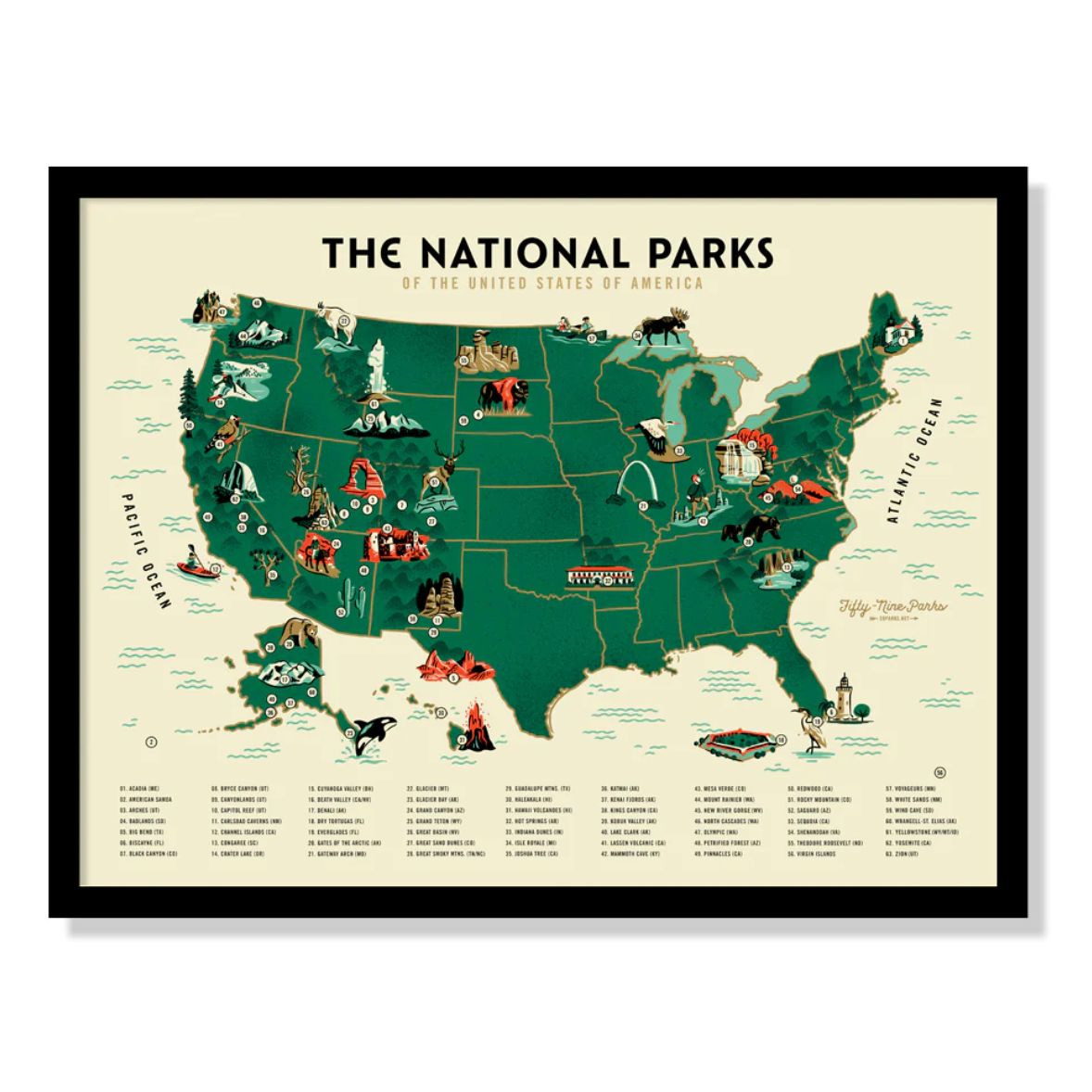 U.S. National Parks Map Poster (large Timed Edition) – Fifty-nine Parks
