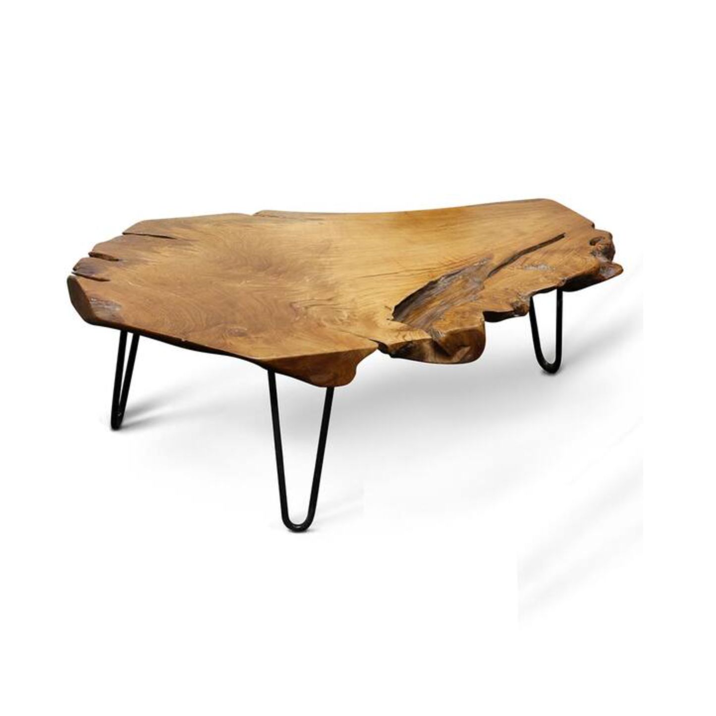 Natural Wood Edge Teak Coffee Cocktail Table
