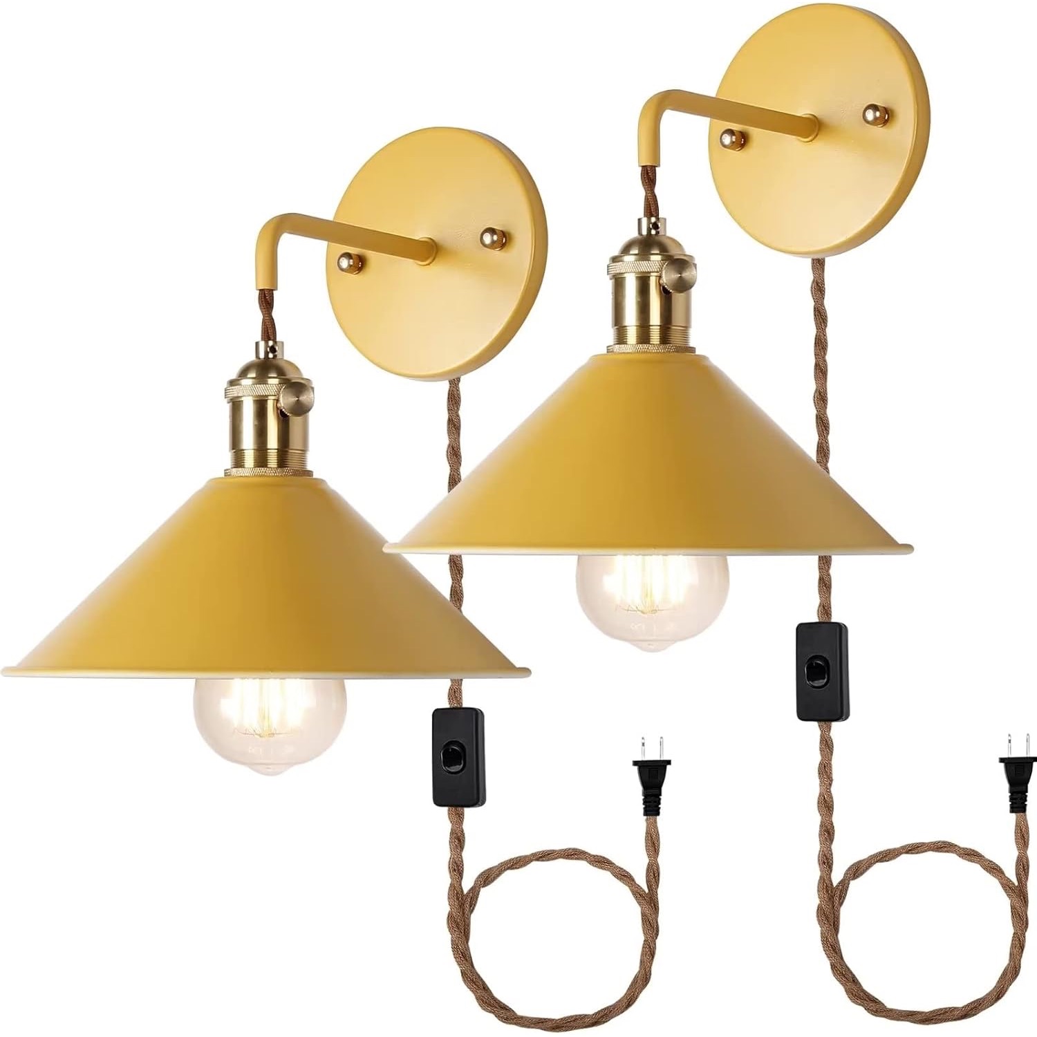 Yellow Plug in Wall Sconces Set