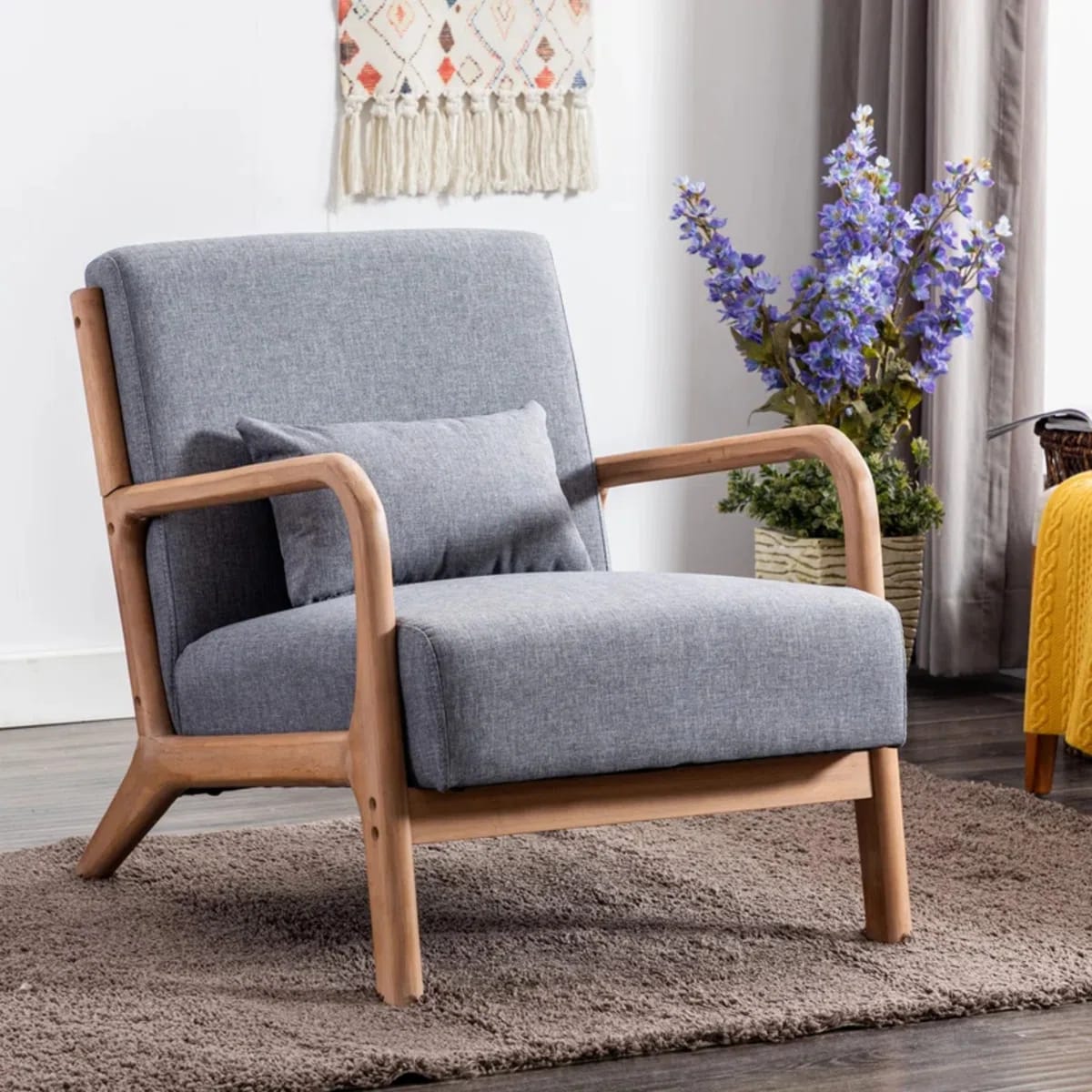 Hertford 26" Wide Mid Century Upholstered Solid Wood Accent Chair with An Extra Pillow