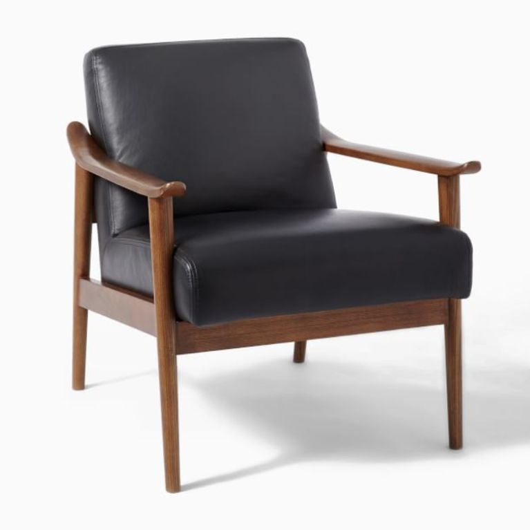 Mid Century Leather Show Wood Chair H1423