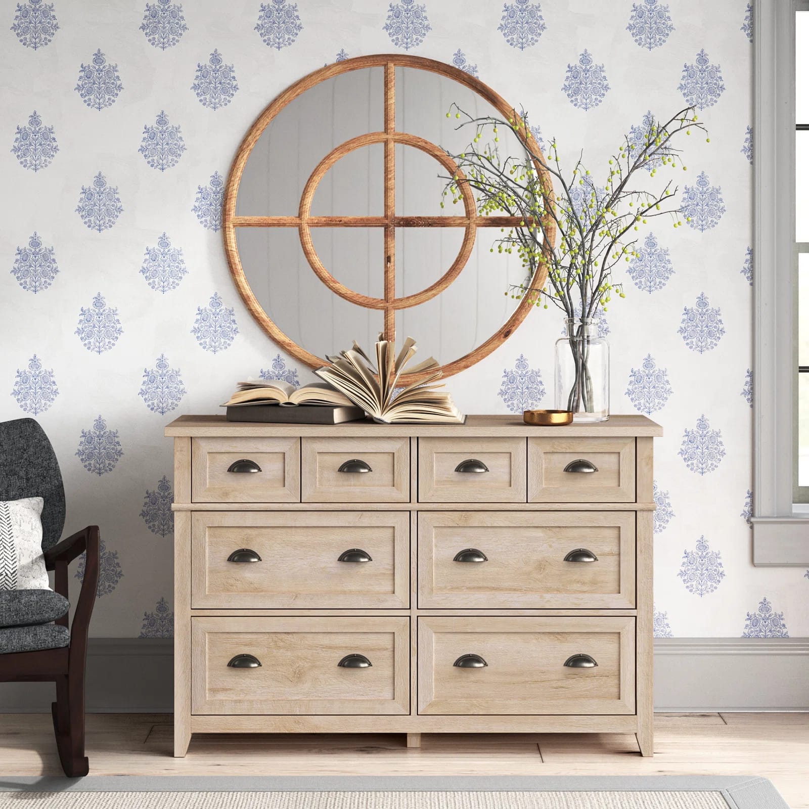 Hulbert 52" 6 Drawer Cup Handle Framed Dresser
