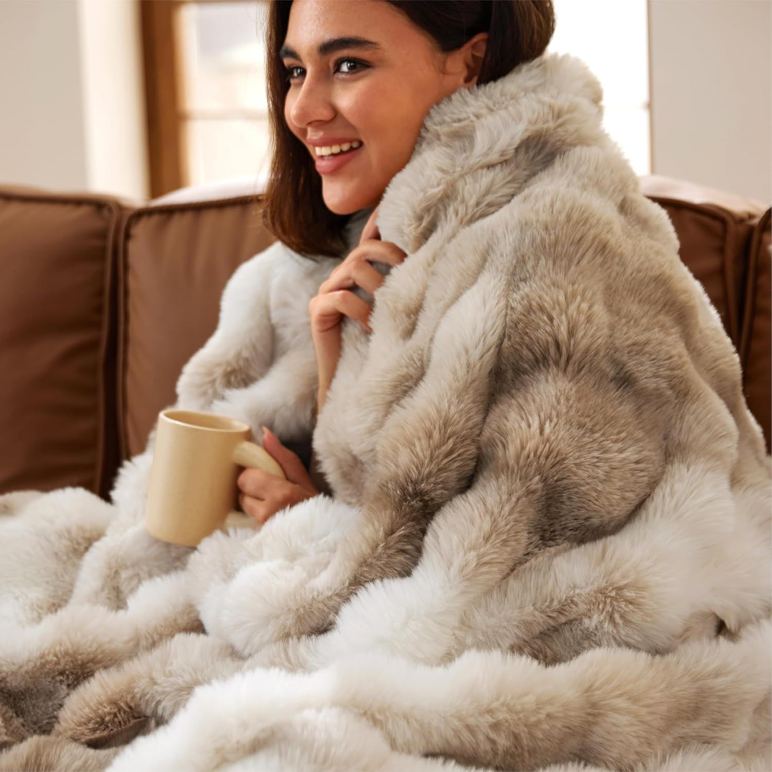 Bedsure GentleSoft Faux Fur Throw XL Blanket, Fluffy Fuzzy Large Throw Blanket for Bed, Soft Cozy Spring Bedding Minky Velvet Couch Cover, Thick Warm Plush Women Men Birthday Gifts, Tie-dye Taupe