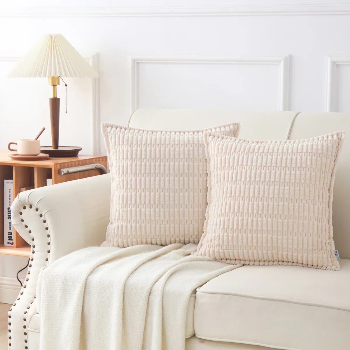 Boucle Ottoman Decorative Pillow Covers Farmhouse Boho Corduroy Cushion Cover (Set of 2)
