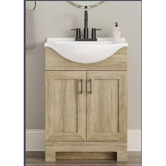 Style Selections Euro 24-in Sandstone Single Sink Bathroom Vanity With White Cultured Marble Top