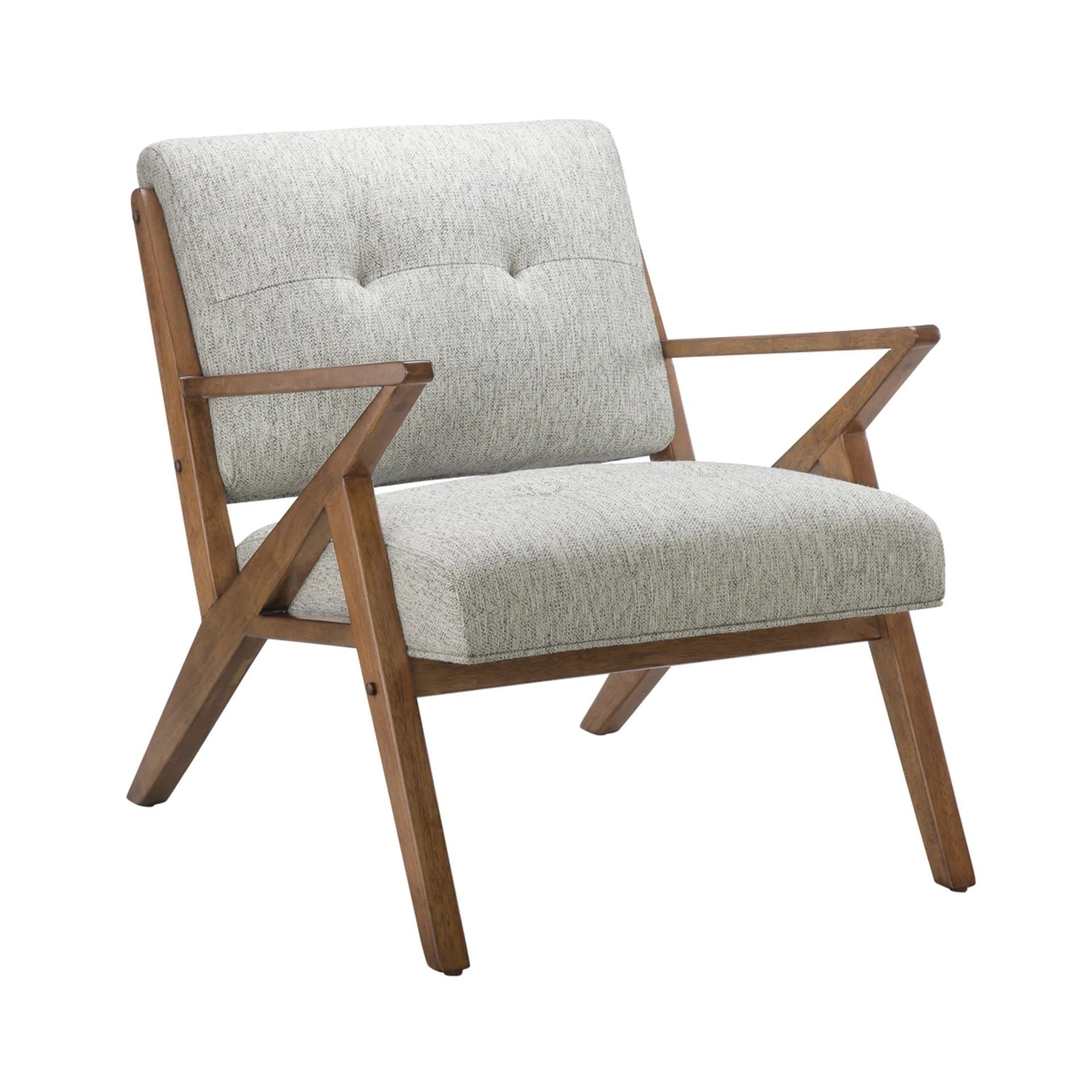 Desi Retro Button Tufted Upholstered Arm Chair with Angled Wood Frame