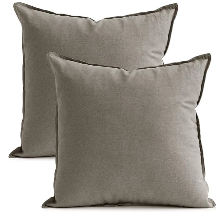 Jeanerlor Pack of 2 Cotton Linen Soft Soild Decorative Square Throw Pillow