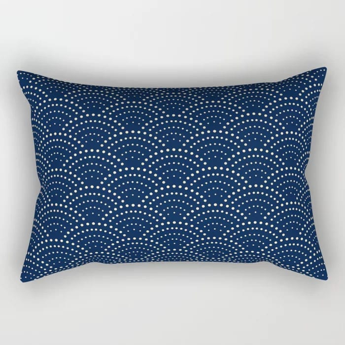 Japanese Blue Wave Seigaiha Indigo Super Moon Ocean Rectangular Pillow